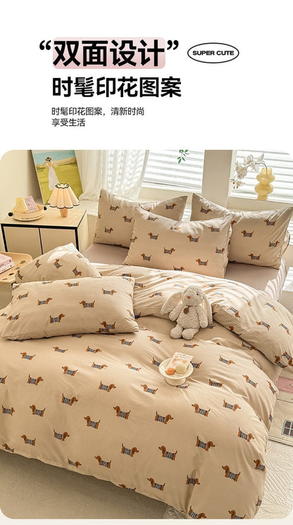 Cute Dog Printed Duvet Covet Set Brown Color Comforter Cover with Pillowcase for Kids Single/Queen/King housse de couette Full