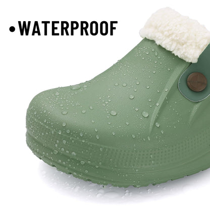 Kidmi Fur Lined Clogs Slippers For Women Classic Winter Waterproof House Slippers For Women With Padded Shoes EVA Garden Shoes