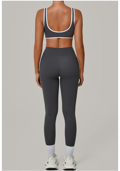 Yoga Suit Sports Fitness High Waist Peach Hip Tight Removable Padding Sports Bra Outfit Running Workout Clothes Gym Leggings Set