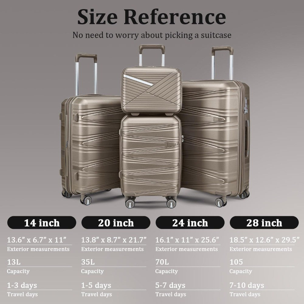 Conjunto de 4 Peças de Malas Giratórias, Malas Rígidas Expansíveis Aprovadas pela TSA, Conjunto de Viagem Leve para Homens e Mulheres