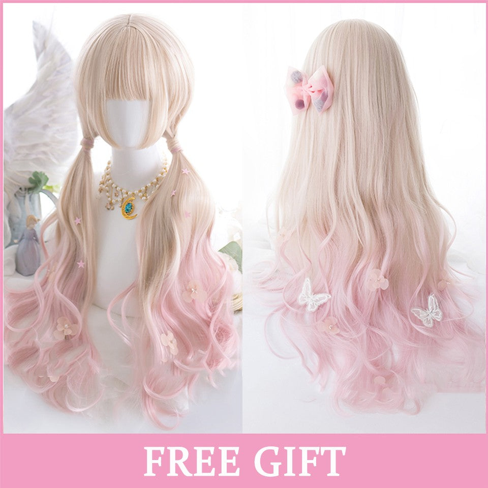 LM? Peruca de cosplay branca ombre de ondas corporais longas, perucas sintéticas resistentes ao calor, perucas Lolita naturais de parte média para mulheresW