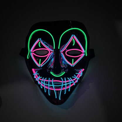 LED Killer Mask Halloween Dance Scary Theme Party Cosplay Costume Props LED Double Star Eyes Mask Glowing Colorful Creepy Mask