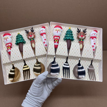 Conjunto de Talheres de Sobremesa Criativo e Fofo de Desenho Animado Boneco de Neve - Colher e Garfo - Novo Presente de Natal