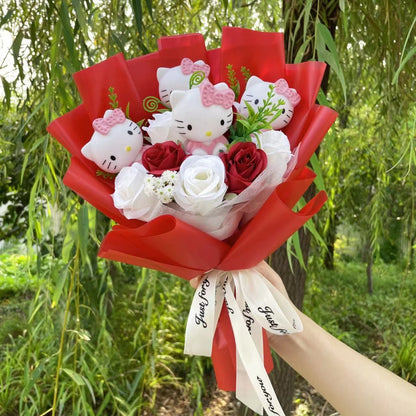 Bonecos de Vinil de Desenho Animado Figuras de Ação Com Flor Artificial Buquê Criativo Presentes de Aniversário de Natal Dia dos Namorados
