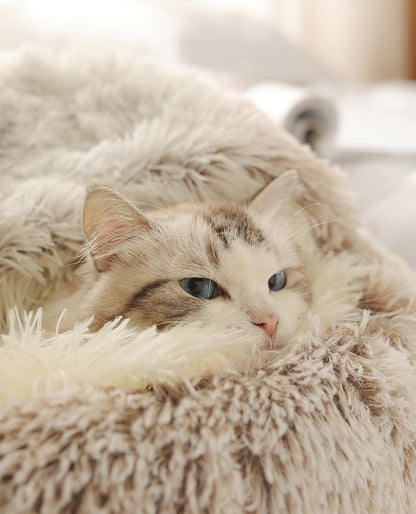Cama para pets de pelúcia macia outono e inverno e cama para pets inverno quente e frio ninho edredom de pelúcia ninho de gato concha ninho de gato semi-fechado