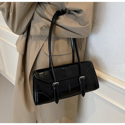 High End Burgundy Oil Wax Leather Underarm Bag Elegant Women's Magnetic Buckle Shoulder Bag Commuter Versatile Ladies Tote Bags