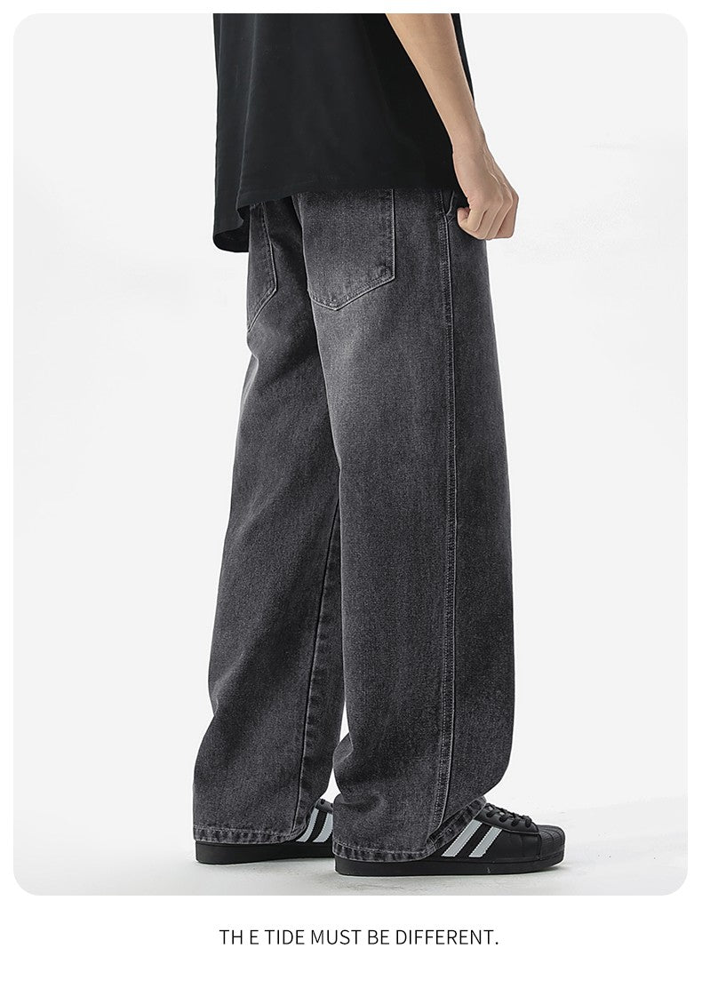 Calça Jeans Masculina Americana Solta Perna Larga Reta Casual Street Hip-hop Folgada Jeans Preto Cinza Azul Streetwear Masculino