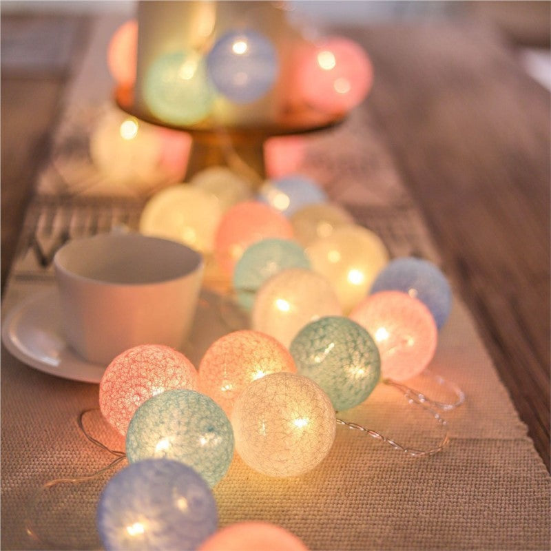 LED Cotton Balls String Lights Lantern Battery Powered Wedding Home Party Ornament Lighting Stings Christmas Decoration