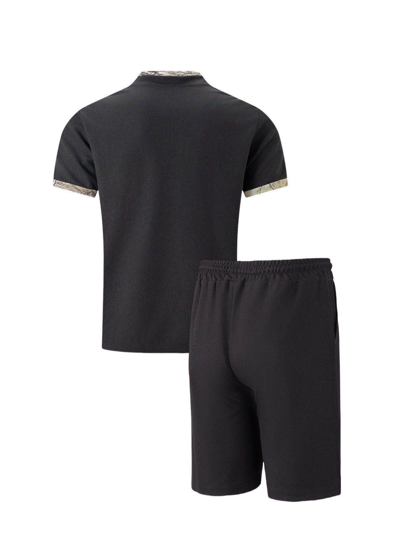 2025 Men Europe and the United States new summer Waffle solid color zip-up lapel short-sleeve suit shorts two sets