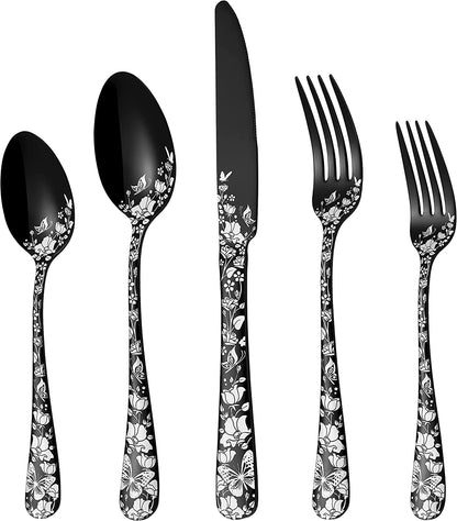 Conjunto de Talheres de Cobre com 20 Peças, Aço Inoxidável, para 4 Pessoas, Conjunto Exclusivo de Utensílios de Mesa com Garfo, Colher e Faca