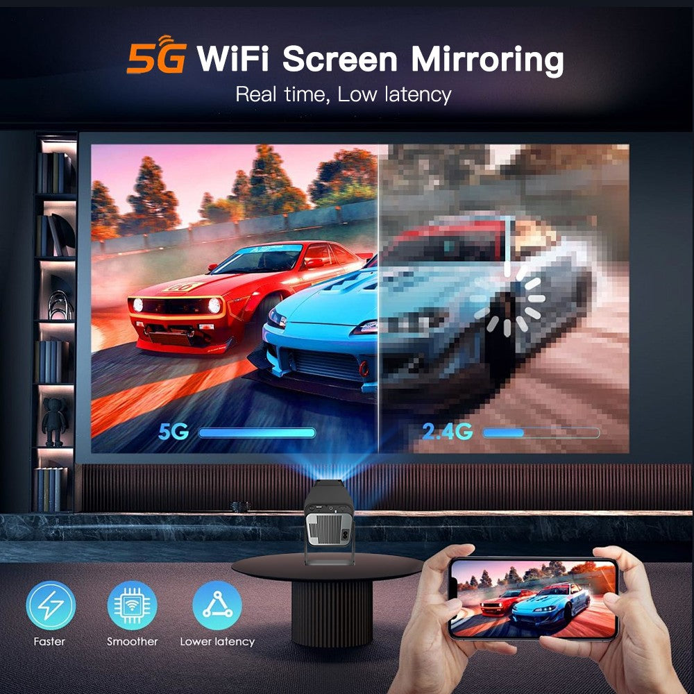 Projetor inteligente HY320 LYNCAST WiFi duplo 6 400 ANSI BT5.0 correção automática 1920 1080P Full HD 4K vídeo doméstico ao ar livre mini projetor