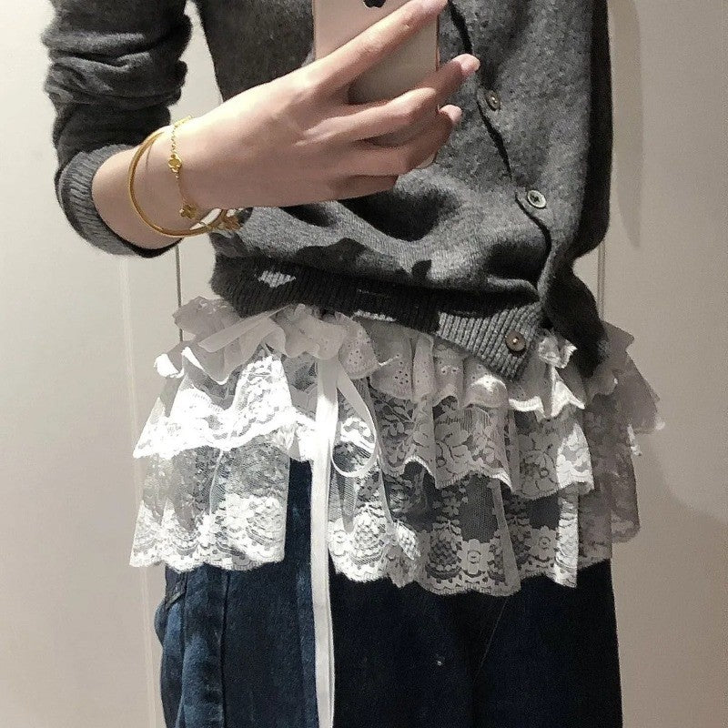 Women Y2K Korean Lace Mini Layered Skirt Streetwear Lace Up Ruffles Harajuku High Waist Pleated Ladies Jupe Skirts Clothes