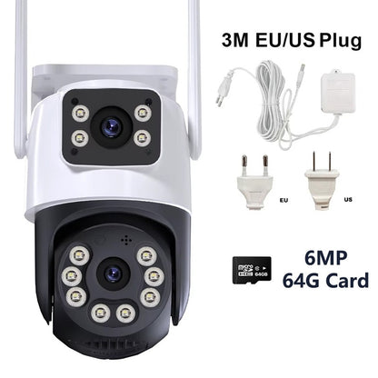 8MP 4K iCSee WiFi Camera PTZ Dual Screens Auto Tracking Night Vision CCTV Surveillance Camera Outdoor 6MP Security IP Camera