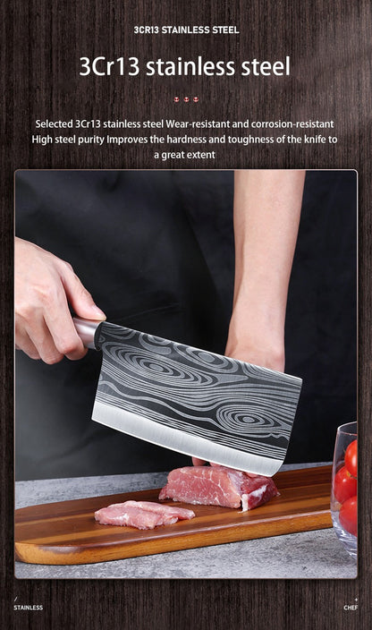 Kitchen Knives Scissors Sharpening Rod Set Laser Damascus Pattern Utility Stainless Steel Sharp Slicing Chef knife Cooking Tool