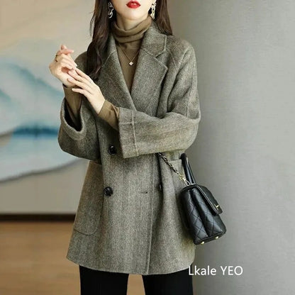 Ladies Woolen Jacket 2025 Autumn Winter Fashion Temperament Female Coat Long Sleeve Short Double-breasted Women Wool Overcoat