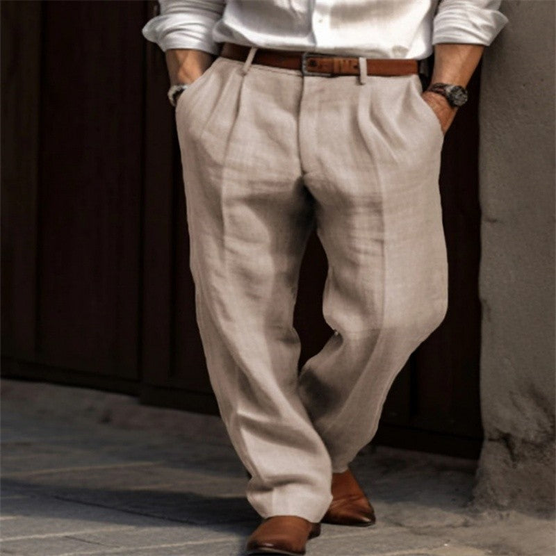 2025 Calça Masculina Casual de Linho Lisa Branca Cinza Plus Size 3xl Masculina Elegante Calça de Moletom Masculina Streetwear
