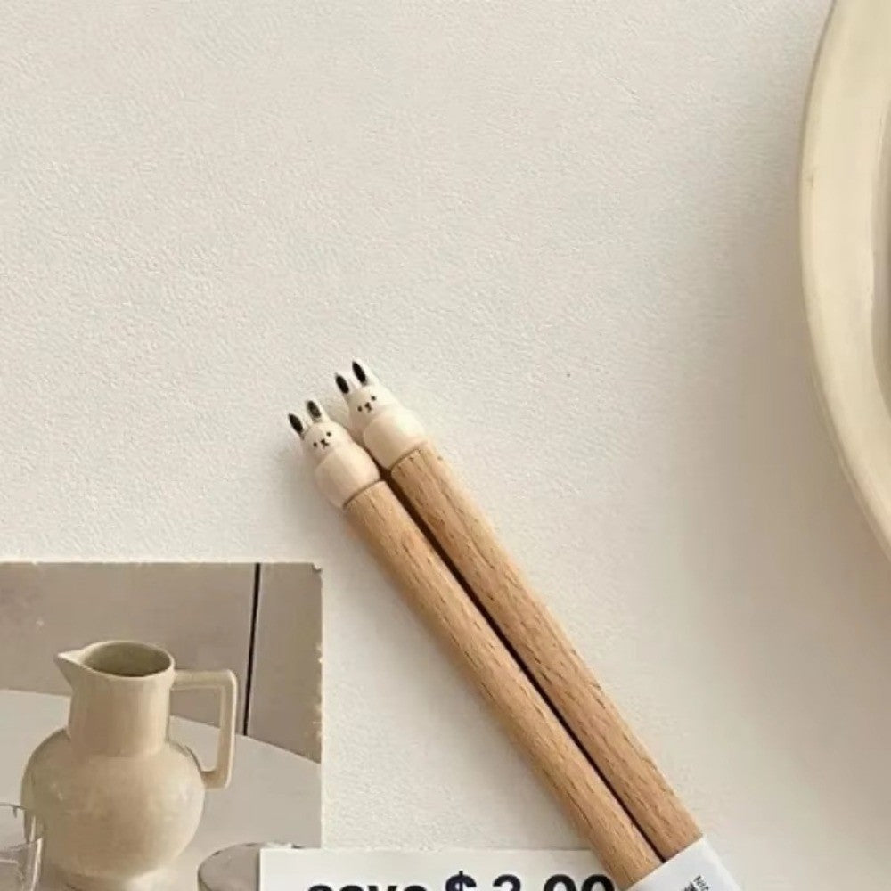 Hashis de Desenho Animado de Animais Fofos, Hashis de Madeira de Faia para Casais de Sushi, Utensílios de Jantar de Madeira Entalhados à Mão, Práticos e Bonitos
