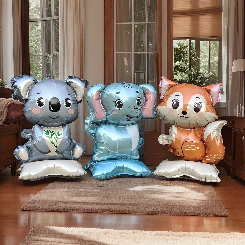 3/2PCS Jungle Animal Foil Balloons with Stand - Koala Elephant Fox for Birthday Wedding Carnival Theme Decorations