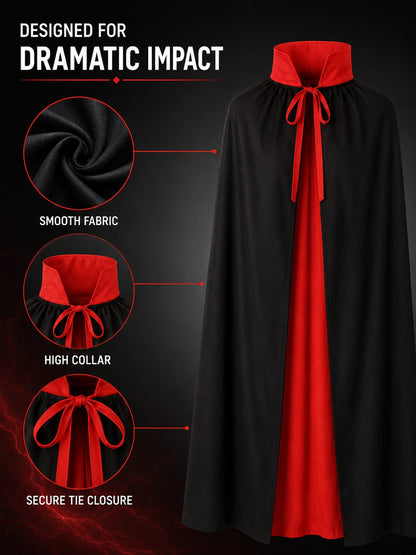 Reversible Black and Red Vampire Cape for Halloween Cosplay Costume