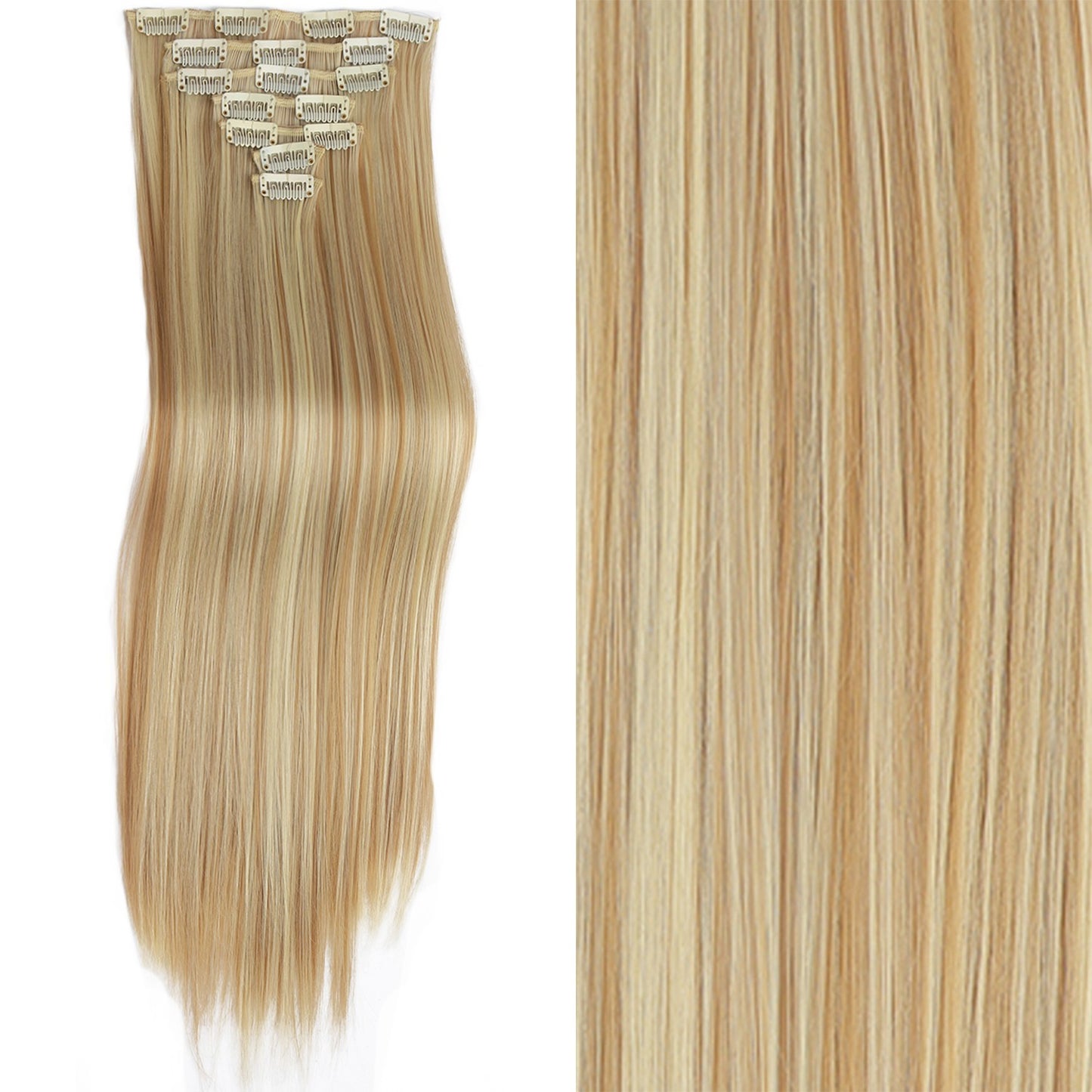7 peças/conjunto de aplique de cabelo com 16 grampos, preto, longo e liso, cabelo natural, aplique de cabelo ombre, fibra resistente ao calor para penteado feminino