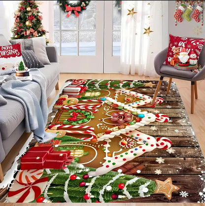 1PCS Christmas Snowflake Area Mat Red with Gold and White Snowflakes  Living Room Bedroom Decoration Holiday Home Decoration