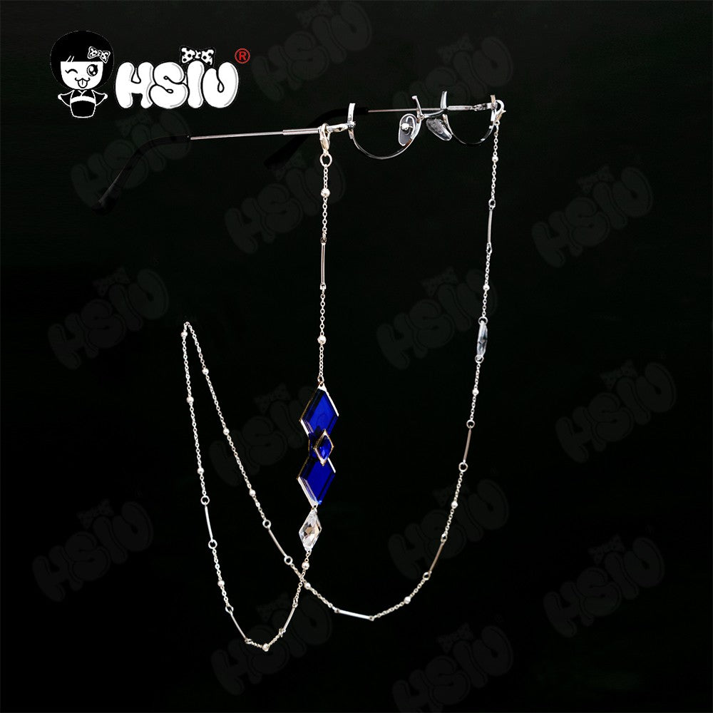 Pantalone Cosplay Peruca Fibra peruca sintética Jogo Genshin Impact ?HSIU ? Peruca longa Pantalone óculos preta azul misturada branca prateada