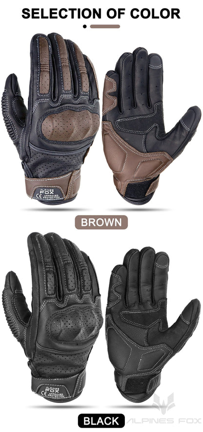 Luvas de Couro Perfurado Retrô de Verão para Motocicleta Masculino Feminino Luvas de Dedo Completo para Motocross Motoqueiro Guantes Moto Equipamento M-XXL