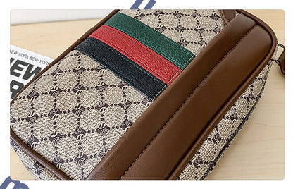 Casual Lightweight Sling Bag with Color Block Strap for Men PU Leather Messenger Bag Trend Wide Strap Crossbody Bags Designer