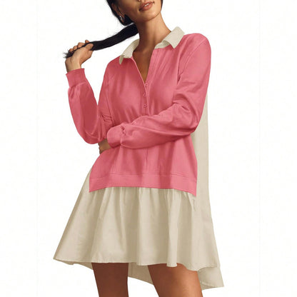 Fisoew Womens Grunge Aesthetic Dress Long Sleeve V Neck Oversized Pullover Loose Fit Mini Tennis Dress Y2K Style