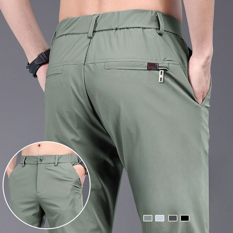 Summer New Men's Ice Silk Pants Korean Y2K All Match Elastic Sweatpants Office Business Casual Fashion Straight Suit Trousers