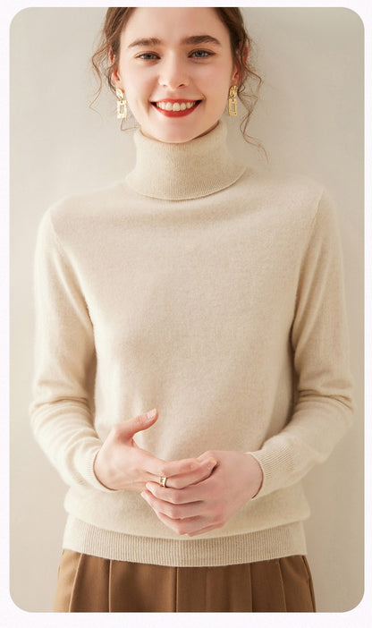 Suéter de Cashmere Feminino Gola Alta Manga Comprida Pulôver de Malha 100% Cashmere Puro Suéter Básico Versão Coreana Top Feminino