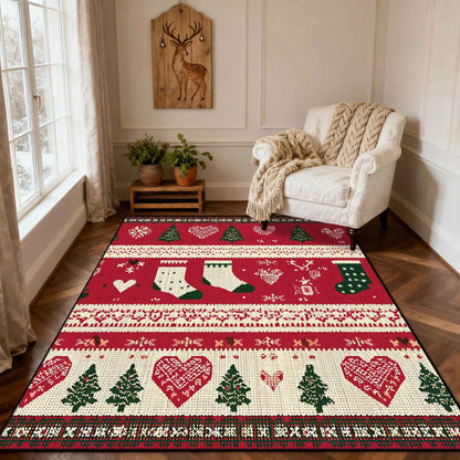 Christmas Style Red Living Room Carpet Christma Tree Decoration Bedroom Fluffy Thickened Rug Indoor Cloakroom Floor Mat Bedroom