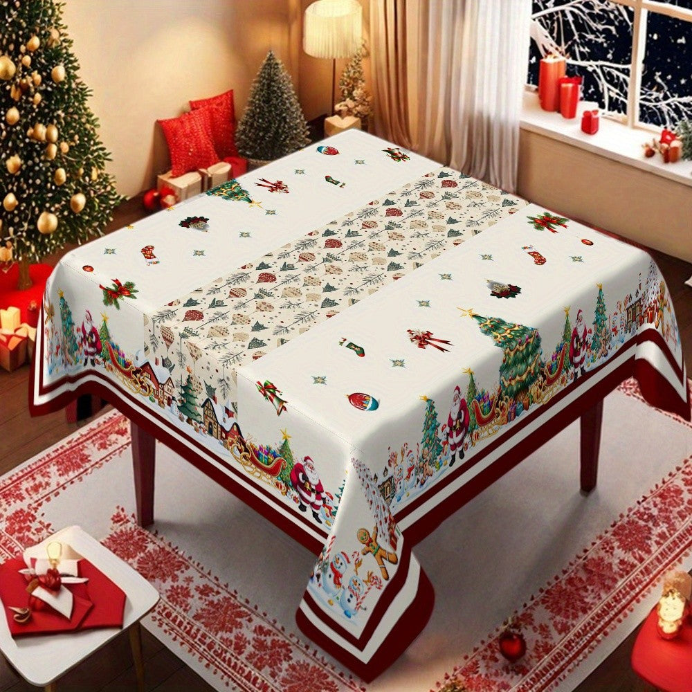 Christmas Trees Santa Print Tablecloth for Table Decor Winter Gingerbread Man Kitchen Dining Table Cloth Christmas Decorations