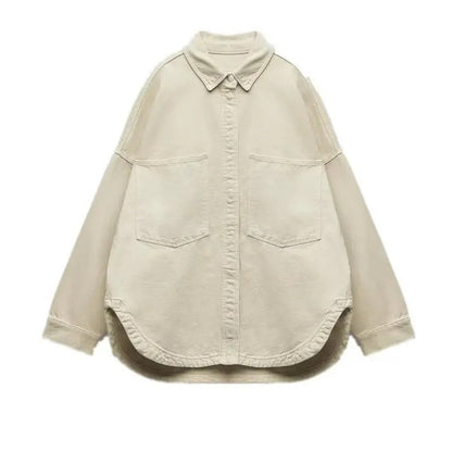 Retro Washed Loose Long Sleeve Women's Denim Shirt Vintage Workwear Style Button up Casual Outerwear from Mainland China