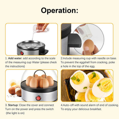Panela Elétrica a Vapor para 7 Ovos Cozedor Mini Máquina de Cozinhar Ovos em Aço Inoxidável Utensílio de Cozinha para Casa UE 220V