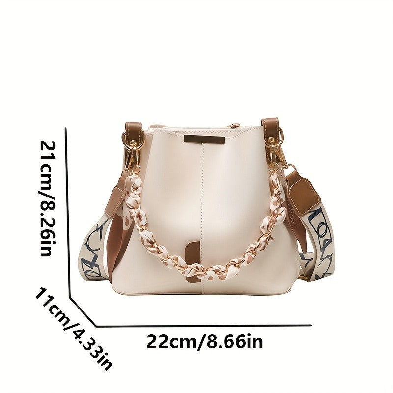 New Fashion Women's Shoulder Bag Large Capacity Ribbon Chain Bucket Bag Crossbody Bag Daily Commuting