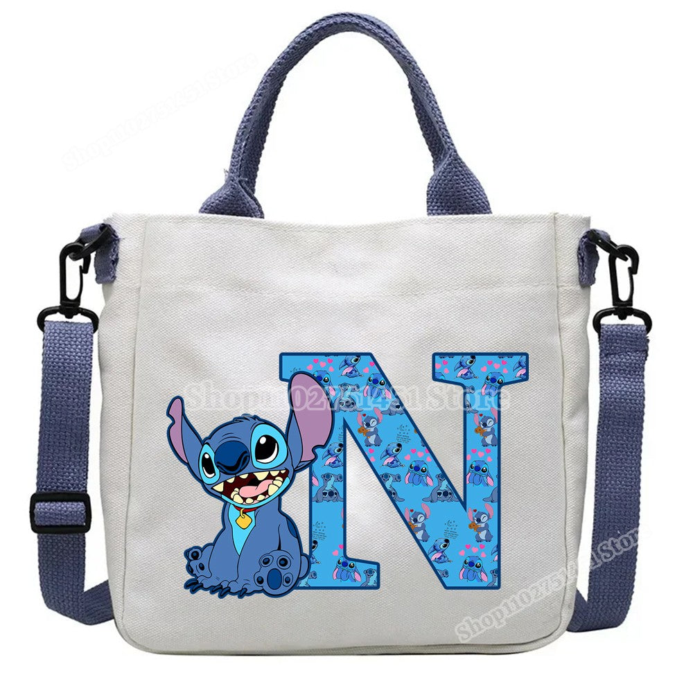 Disney Stitch Letter A-Z Print Shoulder Bags Cute Anime Action Figure Stich Purses Handbags Women Sling Messenger Bag Gift