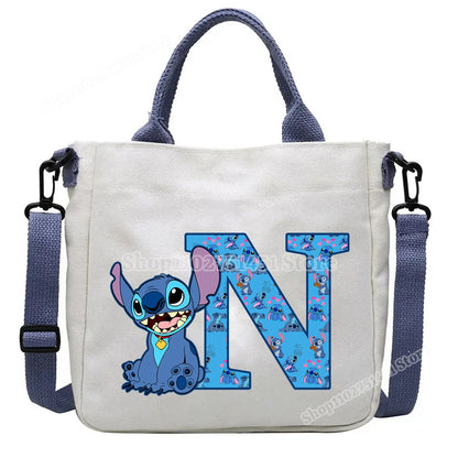 Disney Stitch Letter A-Z Print Shoulder Bags Cute Anime Action Figure Stich Purses Handbags Women Sling Messenger Bag Gift