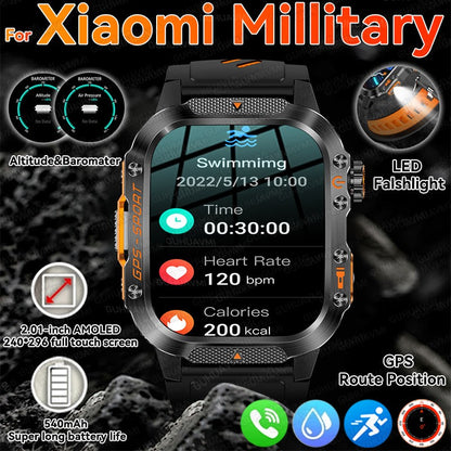 2026 Militar Grau Built-in GPS Posição 2.01" Smart Watch Homens 3ATM Impermeável Bússola 540mAh Bluetooth Chamada Smartwatches IOS