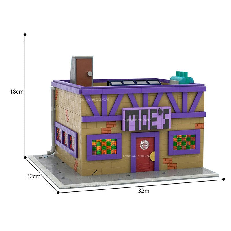 MOC Simpsonized Modular Taberna do Moe Blocos de Construção Casa da Cidade Escola Primária de Springfield Arquitetura Skyline Tijolos Brinquedos