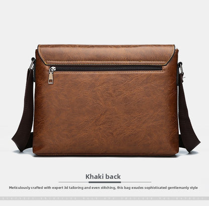 Men's Solid Color Retro Leather Shoulder Bag, Casual Business Crossbody BagS Horizontal A4 Paper Travel Bag Briefcase Laptop Bag