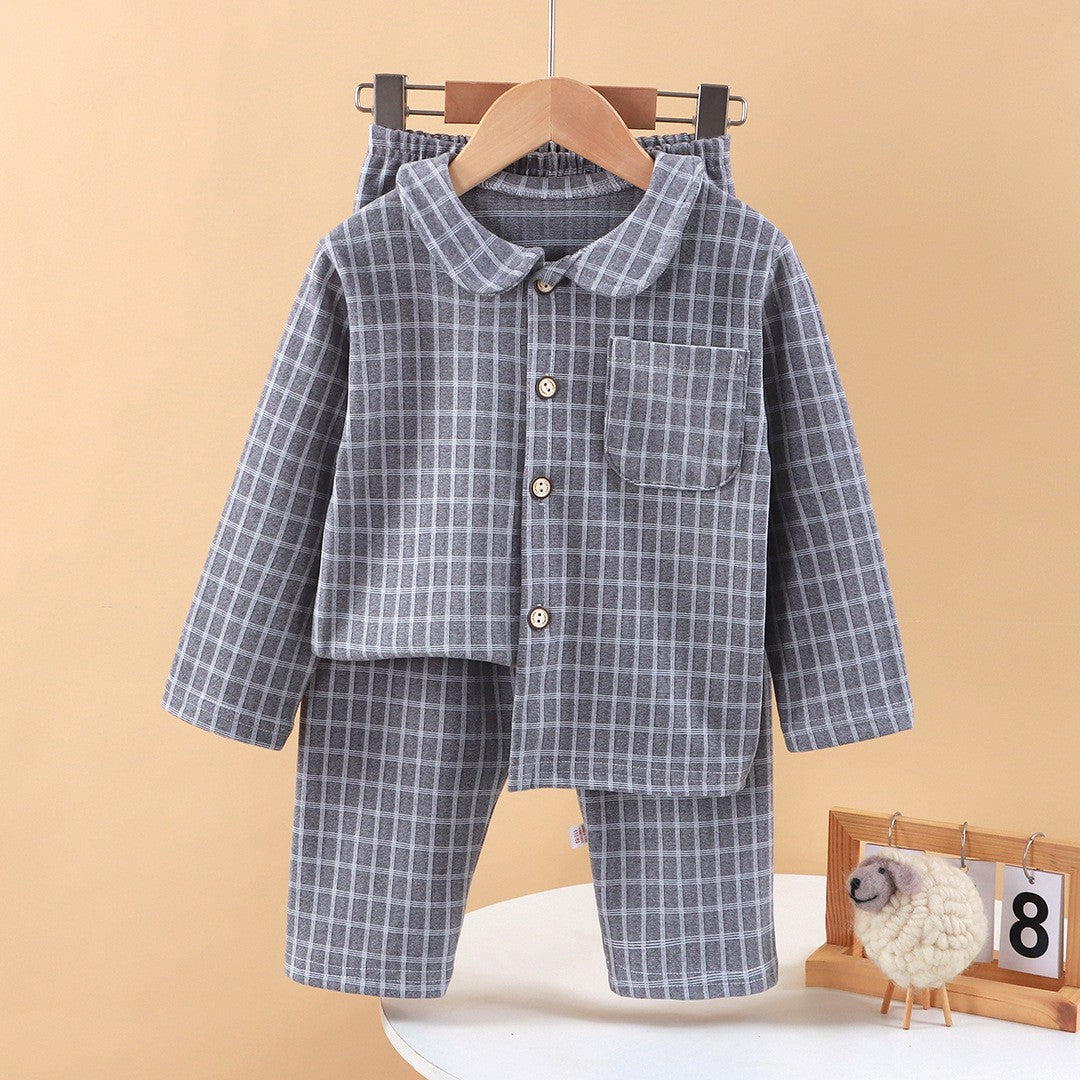Kids Pajamas Set Autumn Winter Plaid Print Long-sleeved Top + Trousers 2-piece Loose Pajama Children's Pajamas Home Clothes