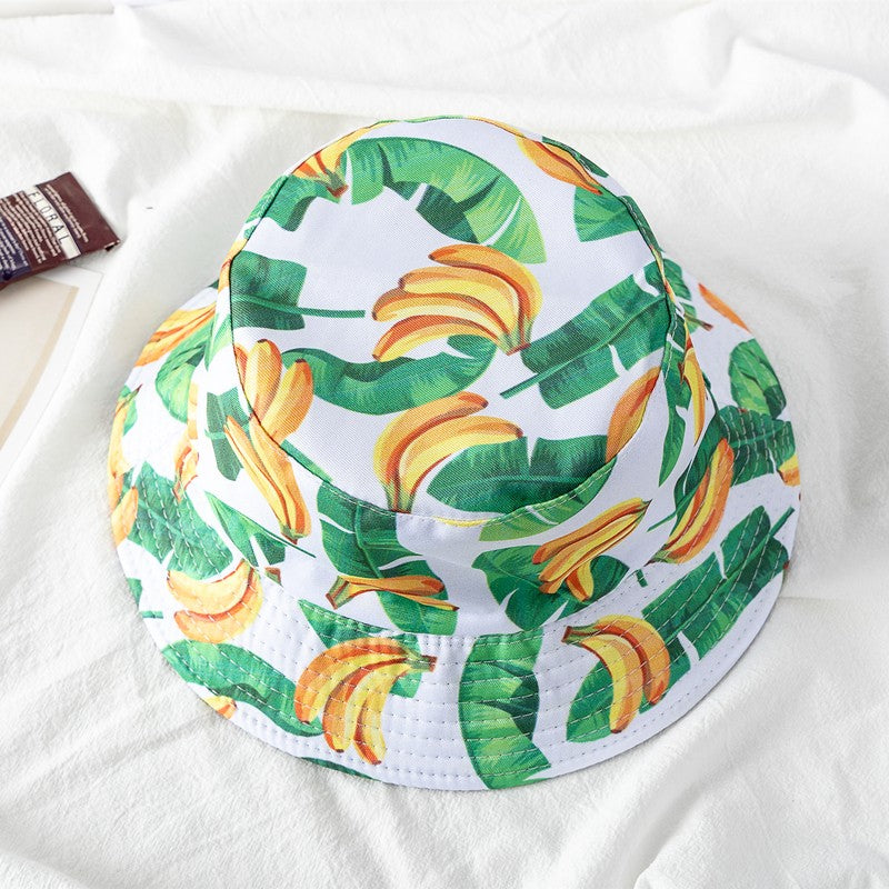 Chapéu Bucket Unissex Quente de Verão com Estampa de Frutas, Dupla Face, Chapéu de Sol Feminino, Chapéu Panama Clássico Masculino