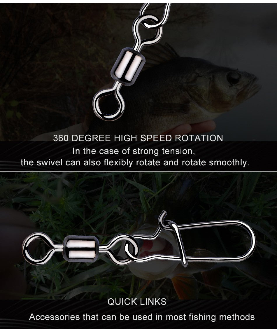 MEREDITH 50 PEÇAS Acessórios para Pesca de Lucio Conector Giratório de Rolamento Pino de Aço Inoxidável Snap Anzóis Isca Giradores Equipamento de Pesca