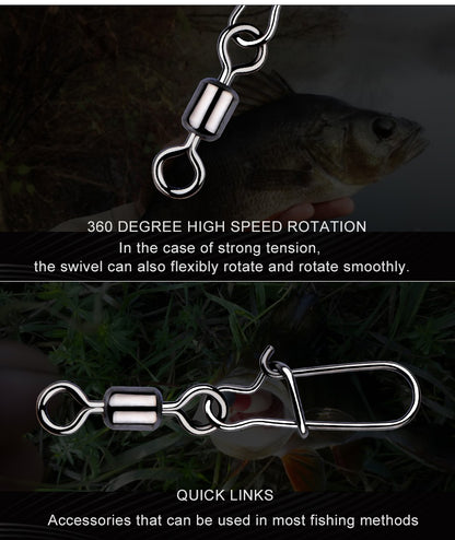 MEREDITH 50 PEÇAS Acessórios para Pesca de Lucio Conector Giratório de Rolamento Pino de Aço Inoxidável Snap Anzóis Isca Giradores Equipamento de Pesca