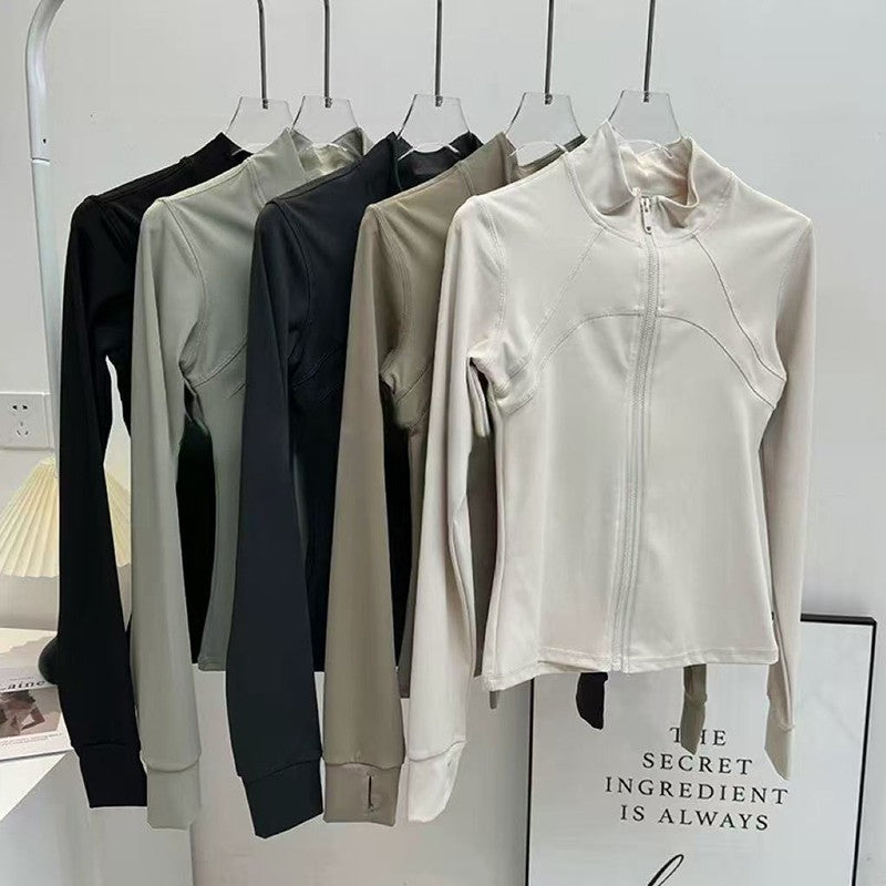 Women's High-End Velvet Yoga Jacket Stand Collar Long Sleeve Fitness Running Training Top for Autumn Winter Sports