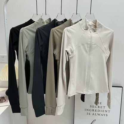 Women's High-End Velvet Yoga Jacket Stand Collar Long Sleeve Fitness Running Training Top for Autumn Winter Sports