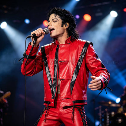 Michael Jackson Thriller Scary Costume Red Leather Jacket for Women Man Adults Dress Halloween Baseball Jacket Retro Bomber Coat