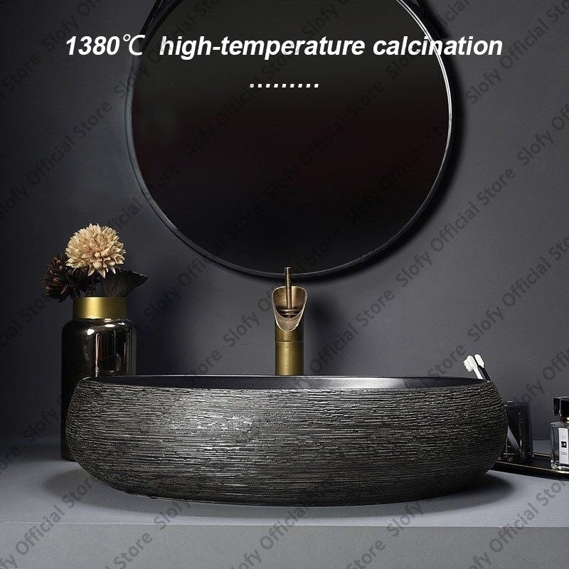 Retro Art Ceramic Sink Multiple Styles Black Washbasin Single Bowl Low-Key Luxury Countertop Basins For Household Hotel Bathroom