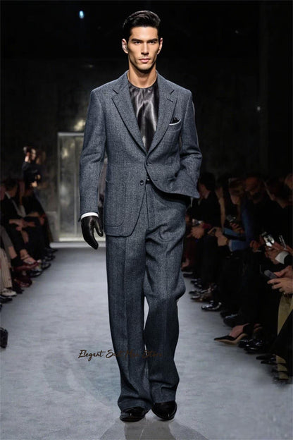 2025 Latest men's Fall Winter suit 2 piece set(Jacket+Pants) Black grey men thick business suit set Wool blend fashion Man suit